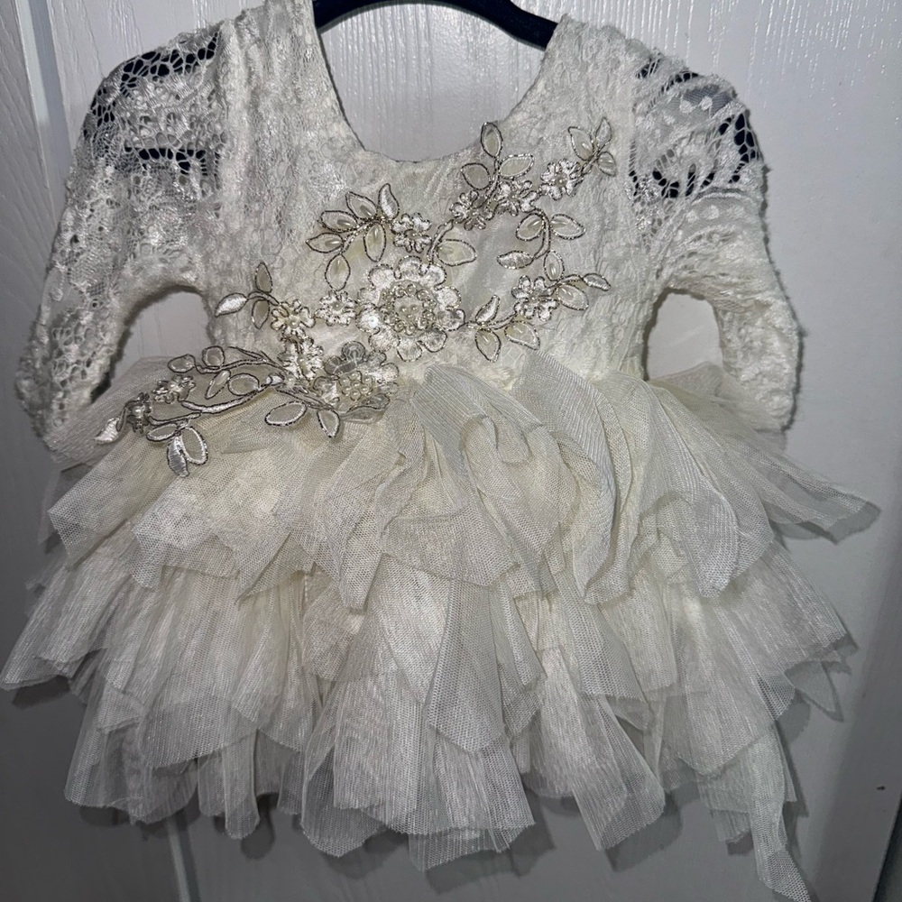 White lace dress with white tutu 0-3 months baby girl